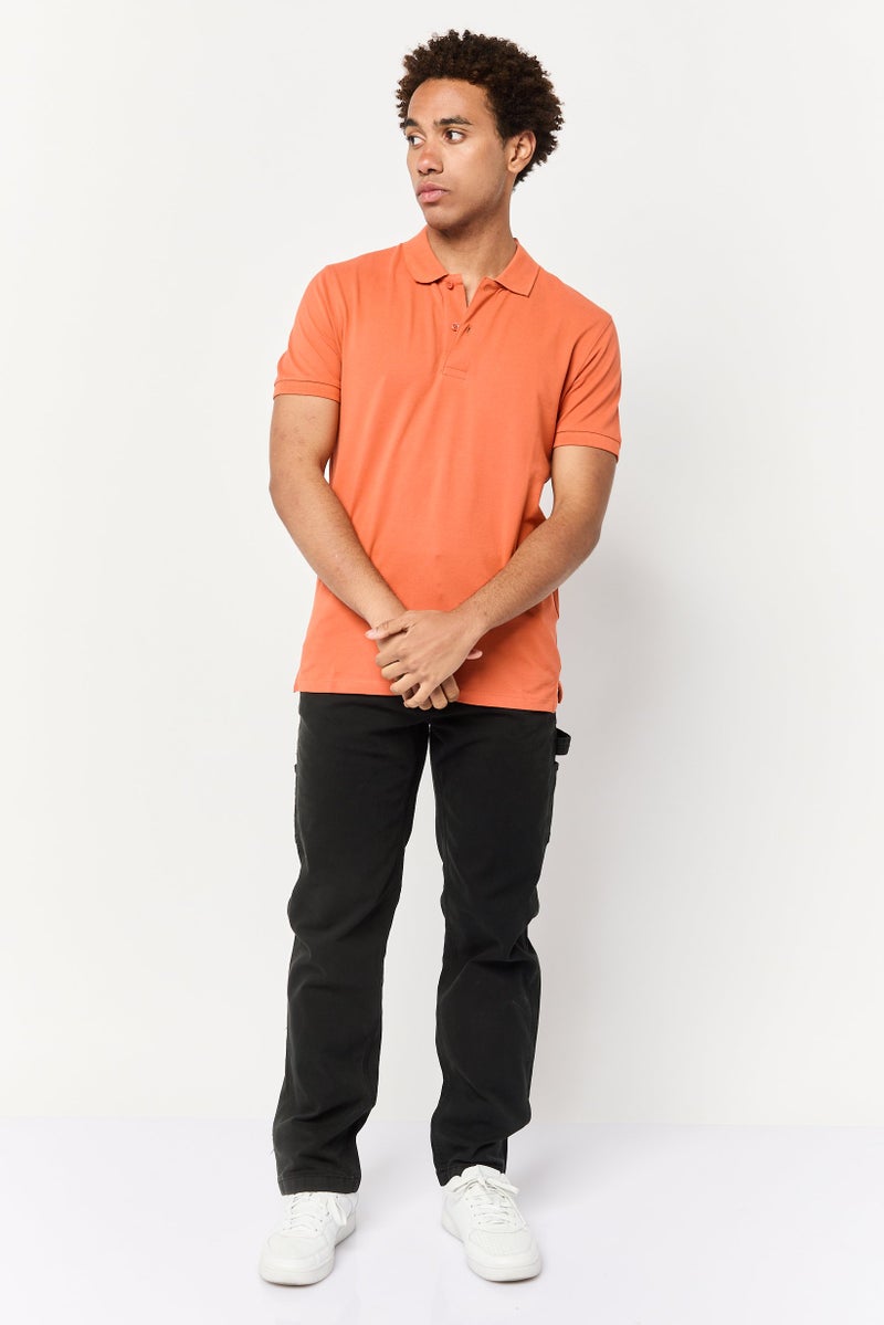 Celio Men Regular Fit Plain Short Sleeves Polo Shirt, Orange - Image 2